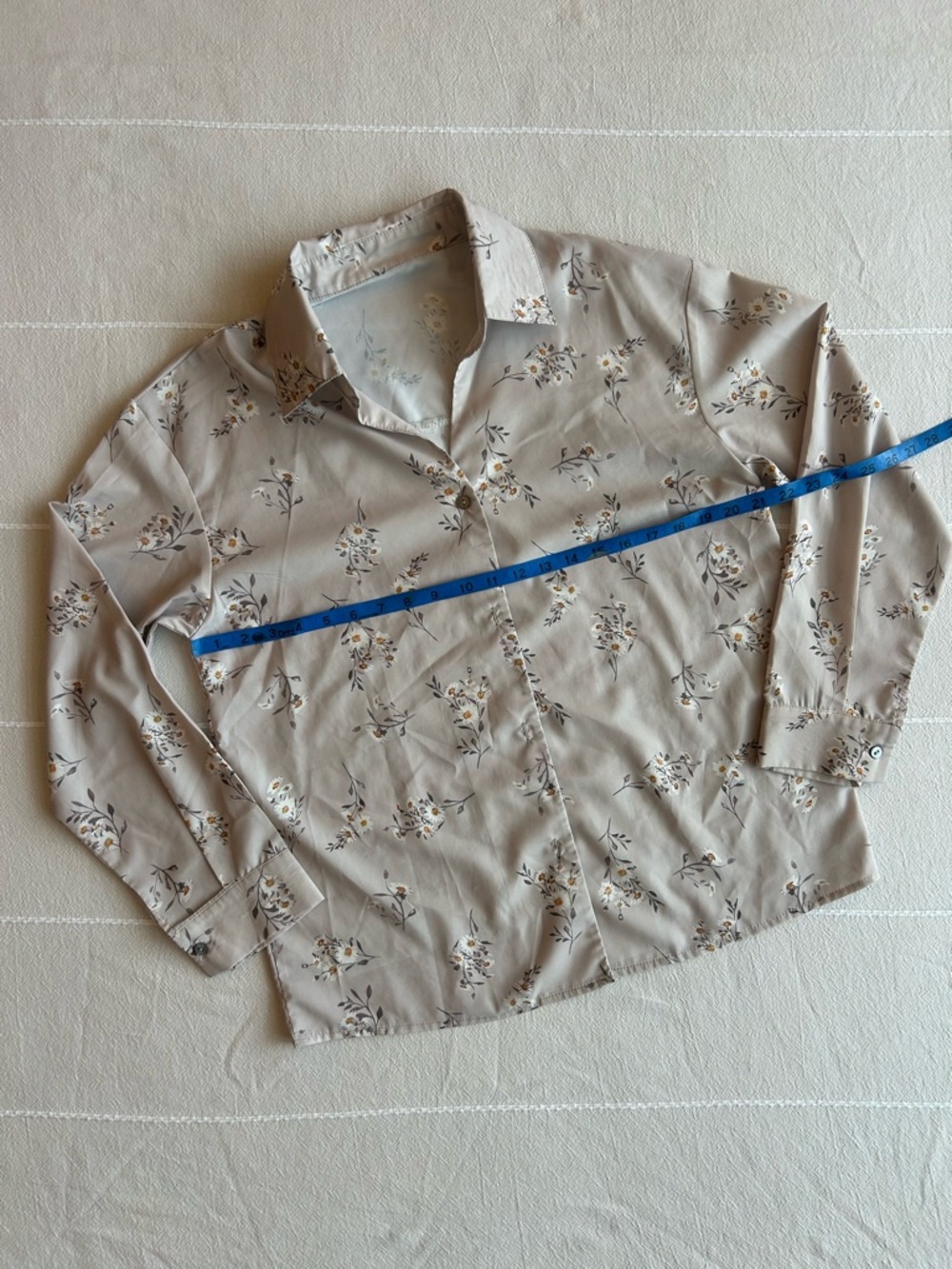 Neutral Floral Button-Up Blouse - Soft Beige